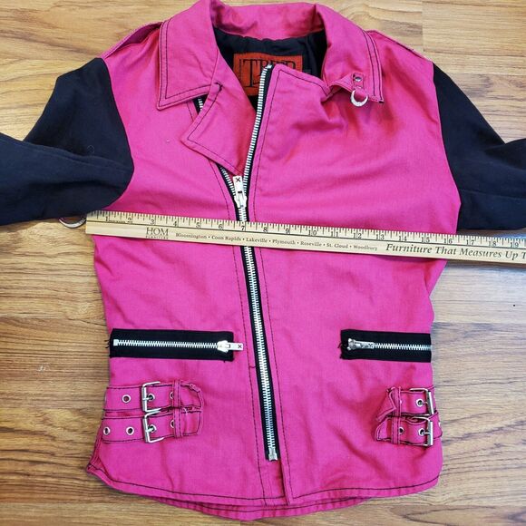 Tripp NYC  pink and black colorblock Moto biker punk Jacket S - Picture 12 of 13
